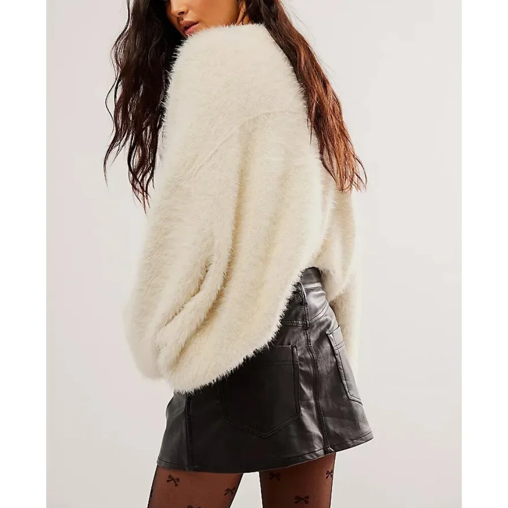 Free People Black Faux Leather Button Mini Skirt